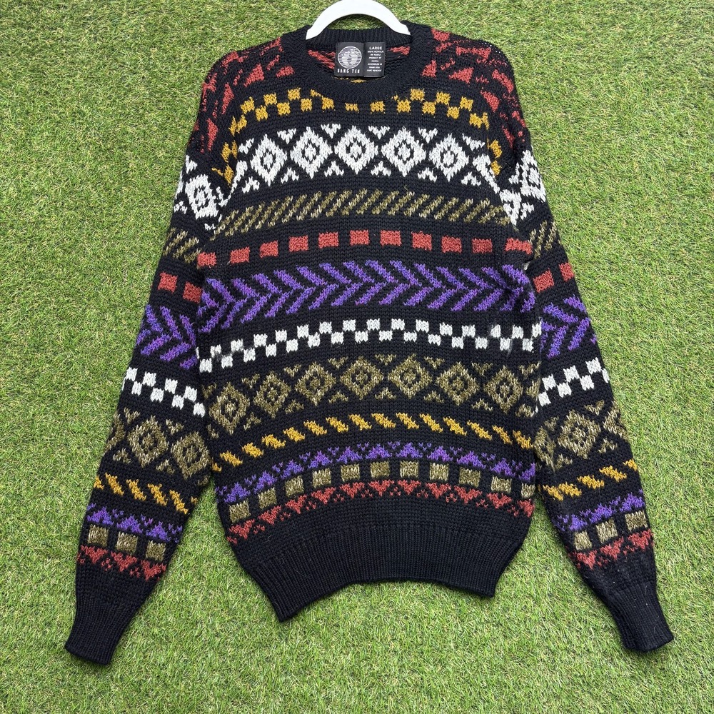 Vintage Hang Ten Sweater Mens Large Multicolor Aztec Geometric Knit Pullover 90s